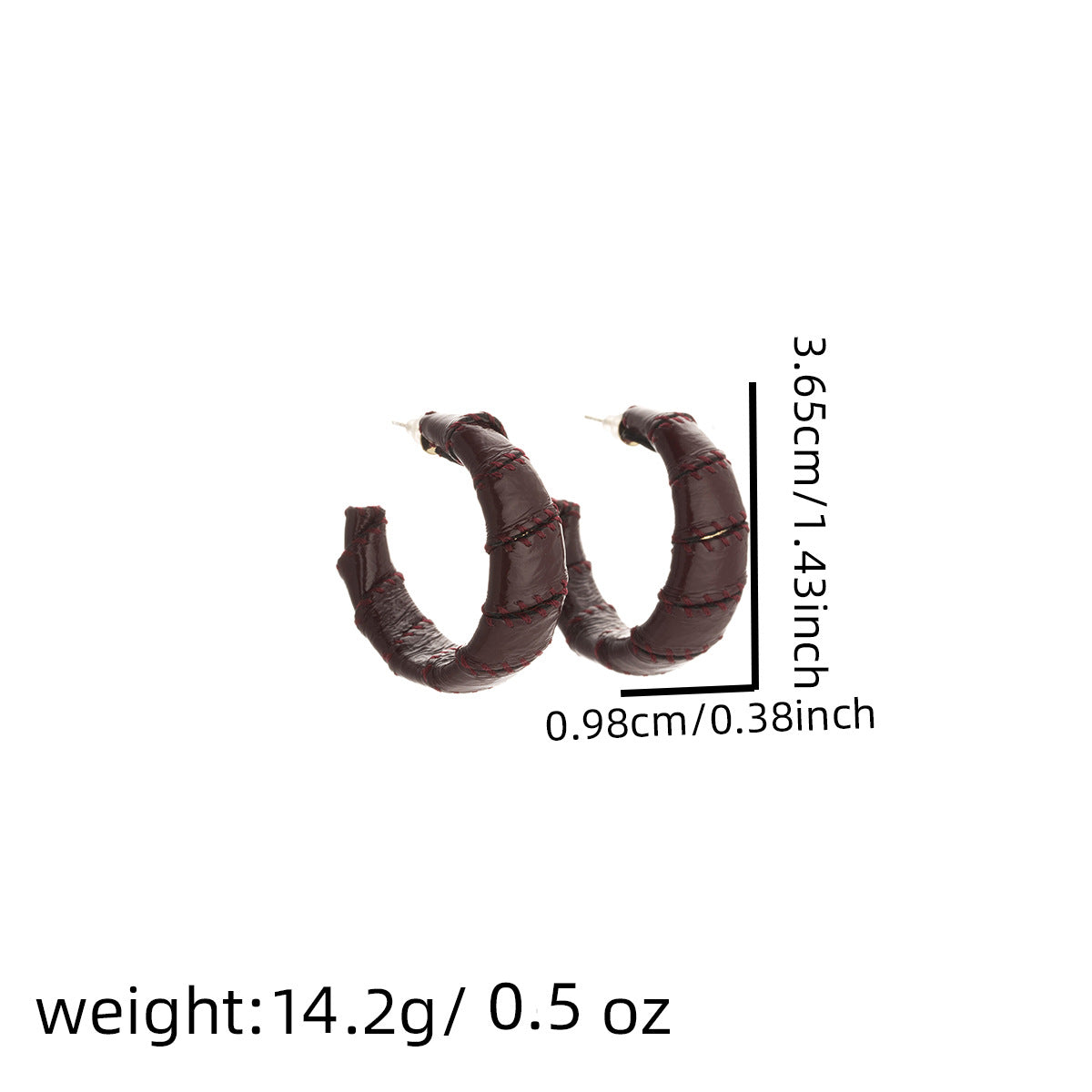 Faux Leather Bamboo Hoop Earrings - Brown - 1