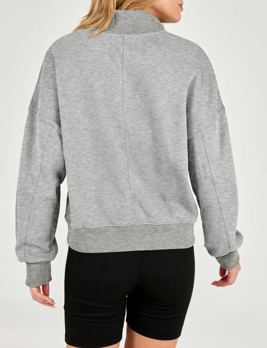 Cropped Funnel Neck Sweatshirt With Snap Placket - Grey - 2