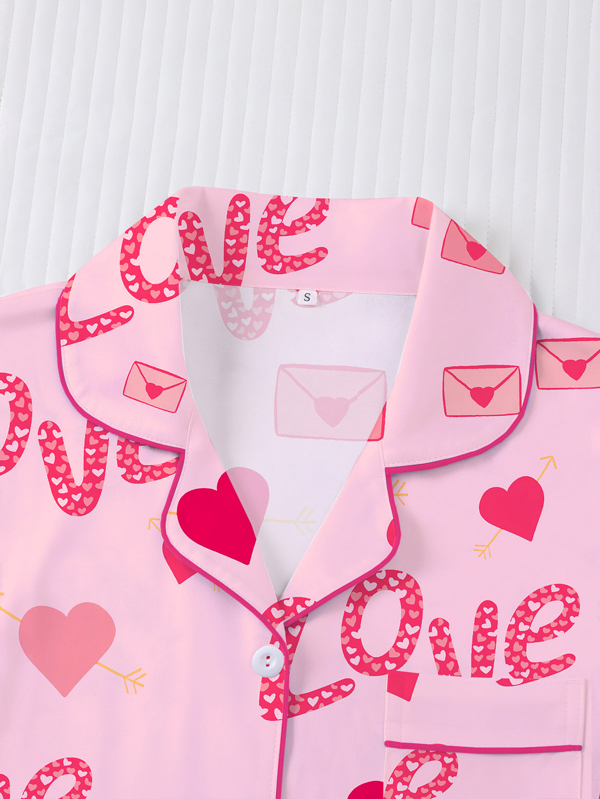 Heart and Envelope Print Satin Sleep Set - Pink - 2
