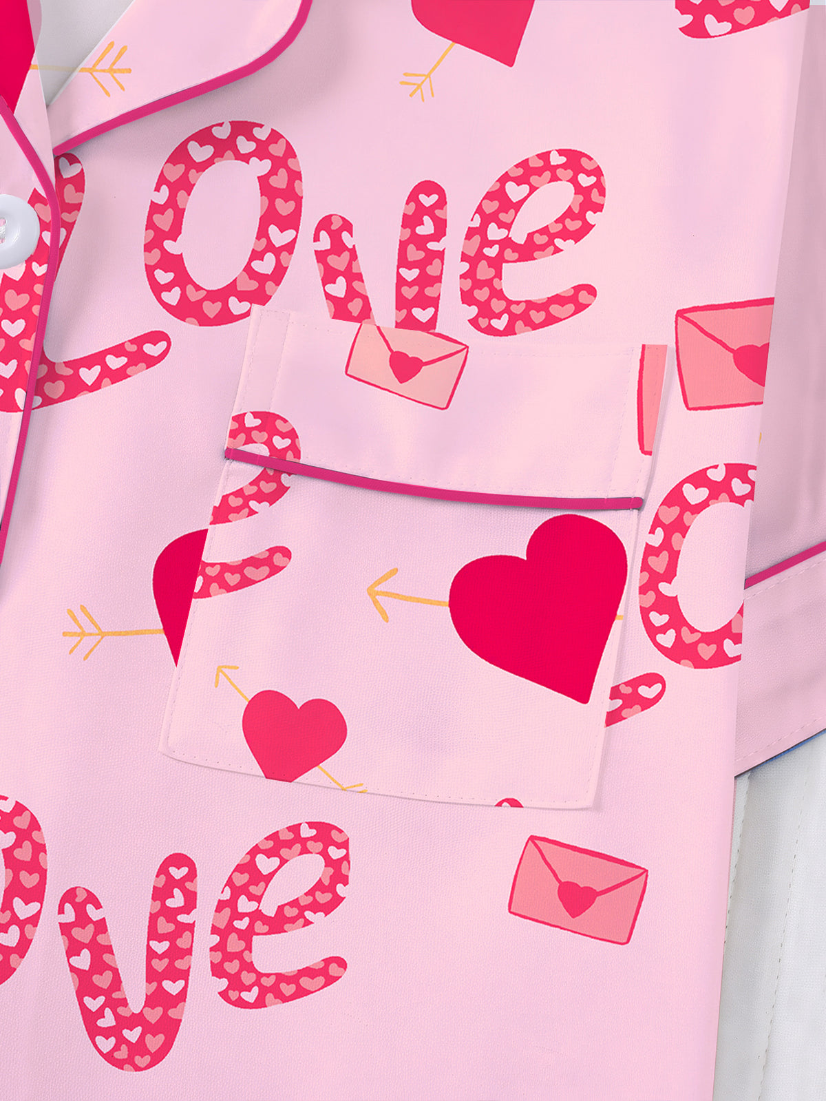 Heart and Envelope Print Satin Sleep Set - Pink - 3