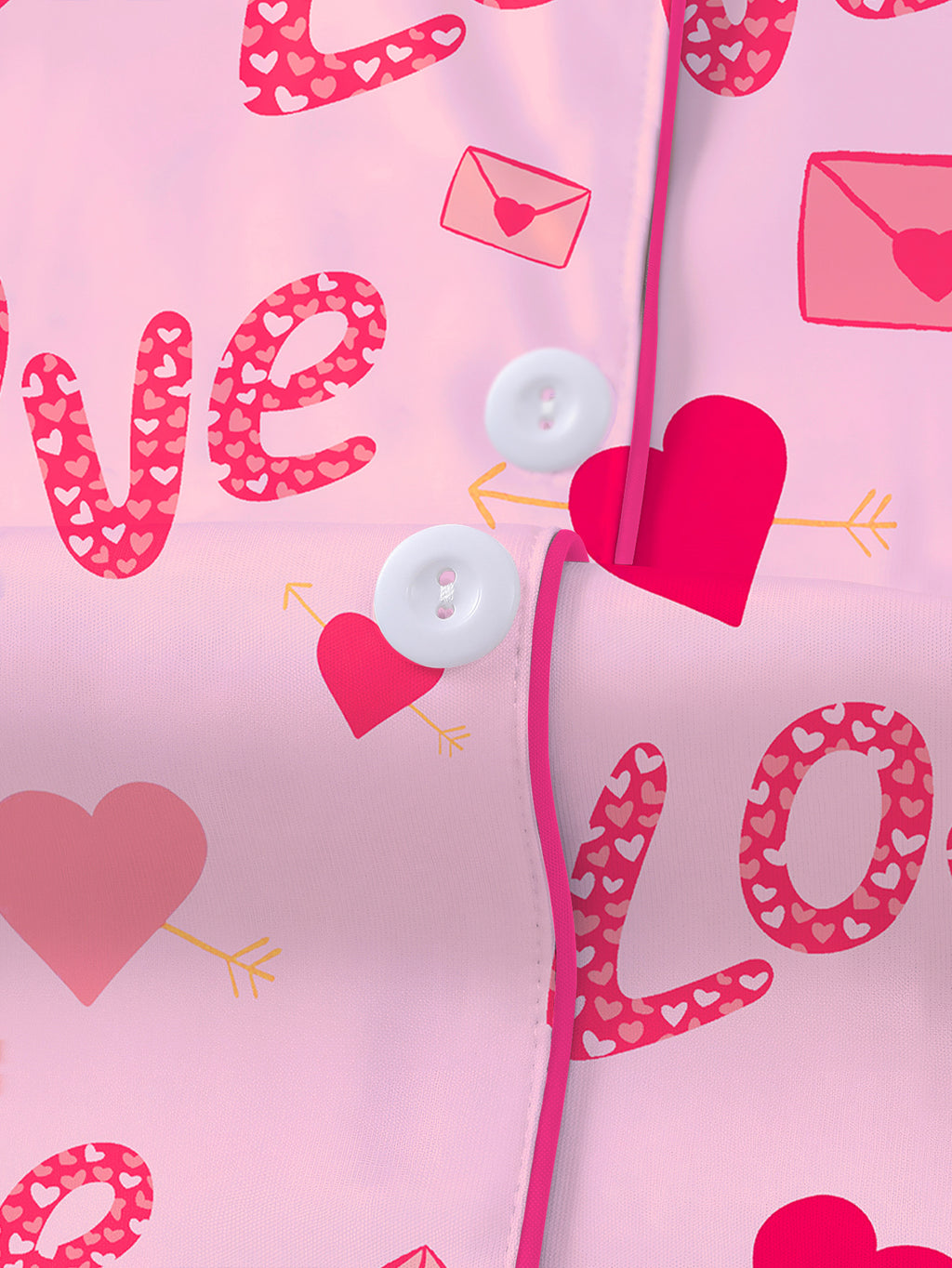 Heart and Envelope Print Satin Sleep Set - Pink - 4