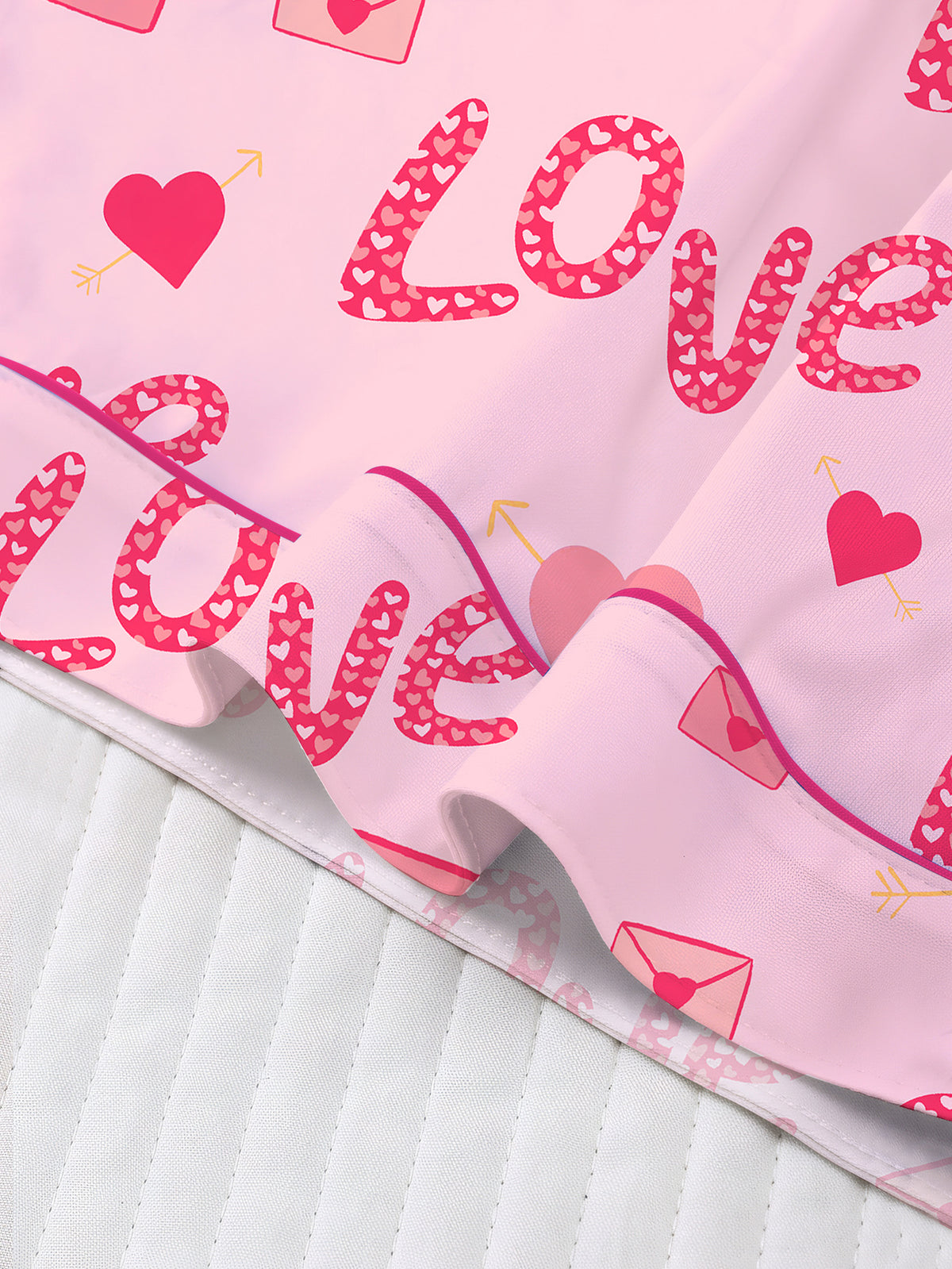 Heart and Envelope Print Satin Sleep Set - Pink - 5