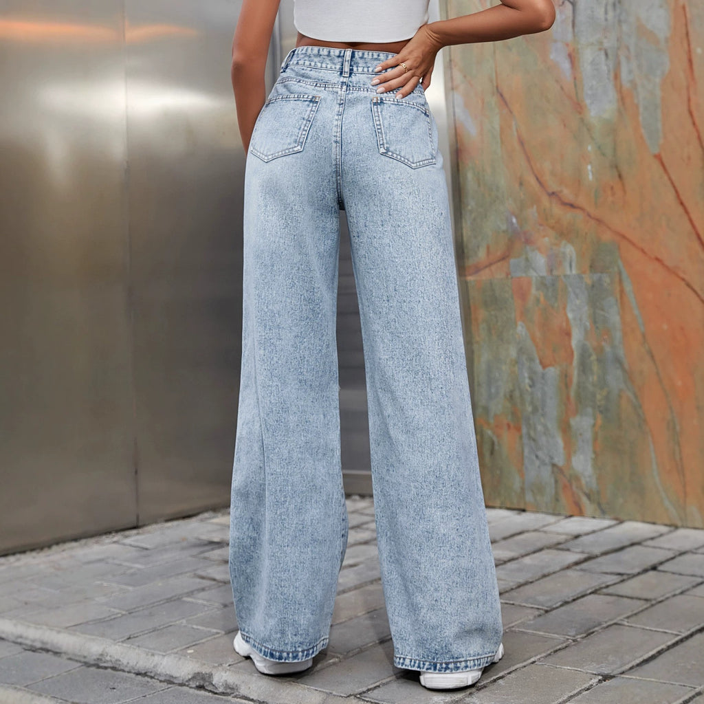 Ripped Knee High Rise Relaxed Wide Leg Jeans