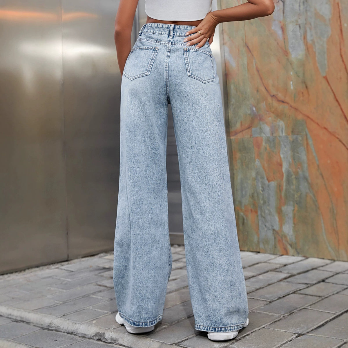 Ripped Knee High Rise Relaxed Wide Leg Jeans