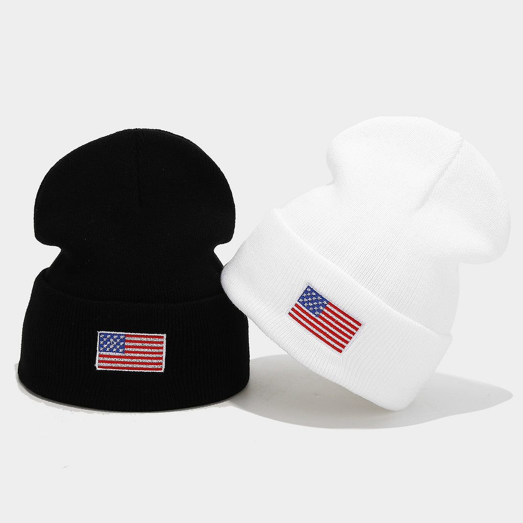 Embroidered Flag Patch Cuffed Knit Beanie