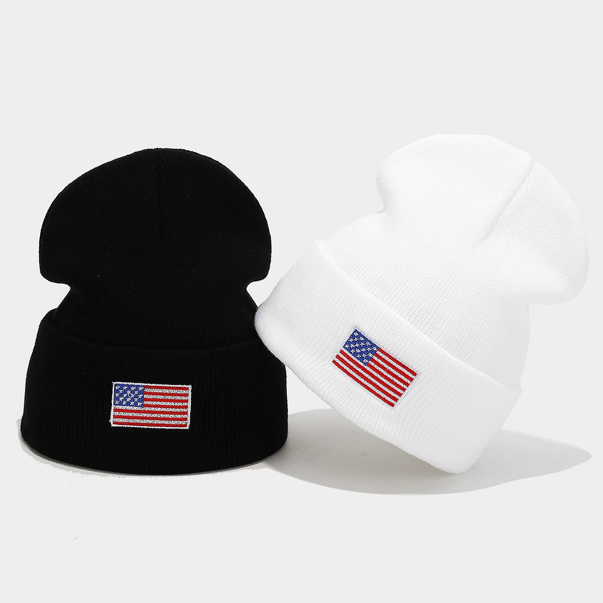 Embroidered Flag Patch Cuffed Knit Beanie