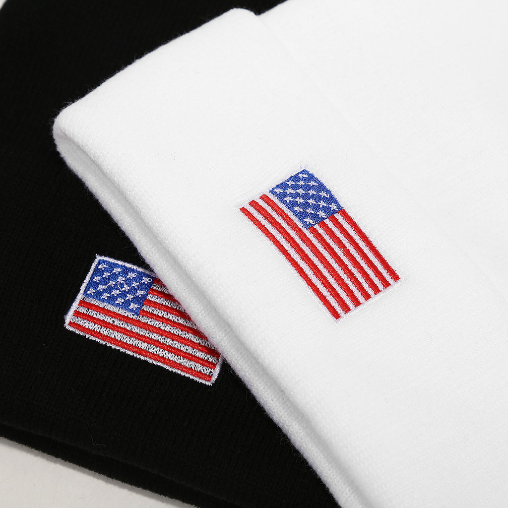 Embroidered Flag Patch Cuffed Knit Beanie - view 1