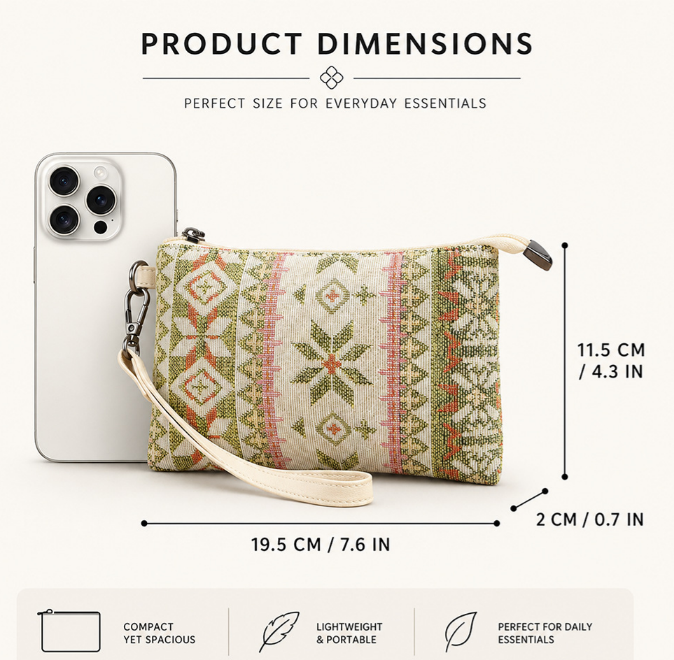 Boho Aztec Jacquard Tote Bag and Wristlet Set - Beige - 1