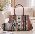 Boho Aztec Jacquard Tote Bag and Wristlet Set - Brown