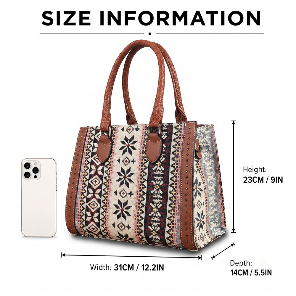 Boho Aztec Jacquard Tote Bag and Wristlet Set - Brown - 1