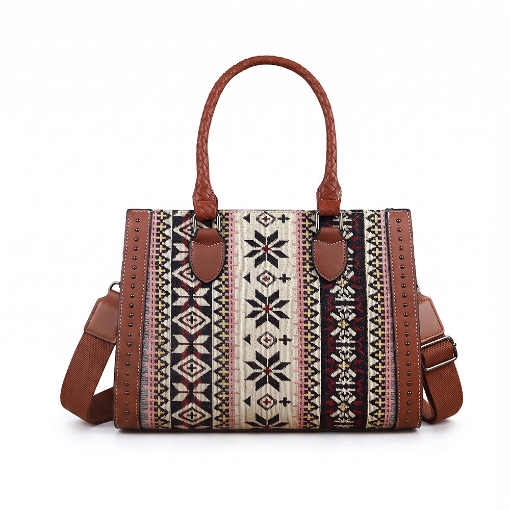 Boho Aztec Jacquard Tote Bag and Wristlet Set - Brown - 2