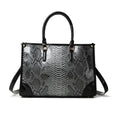 Glossy Snake Embossed Top Handle Satchel - Gray