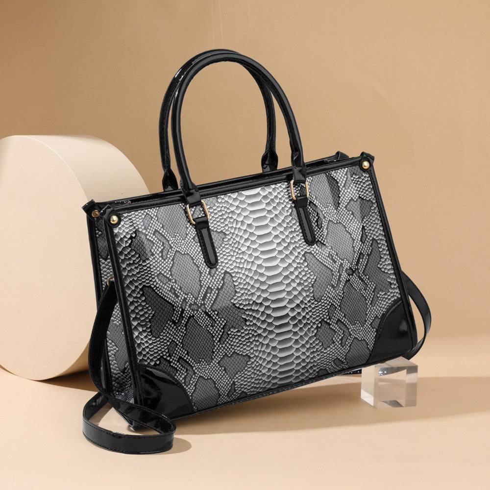 Glossy Snake Embossed Top Handle Satchel