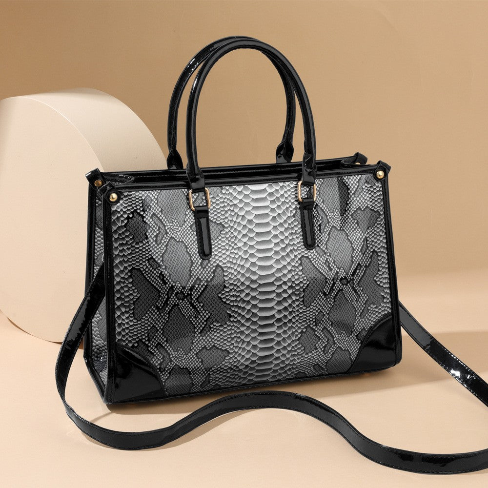 Glossy Snake Embossed Top Handle Satchel