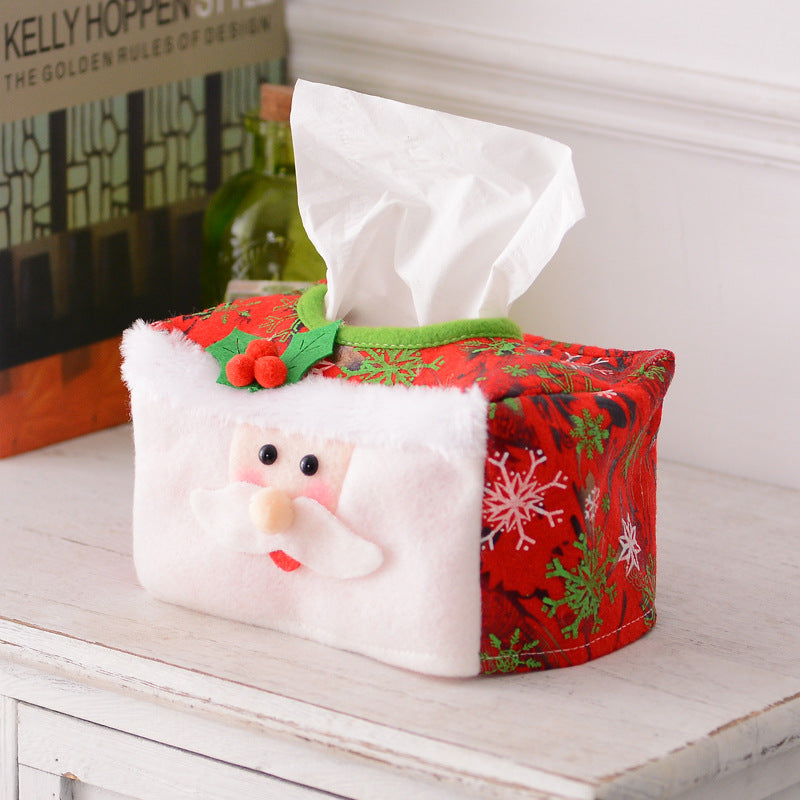 Santa and Snowman Tissue Box Cover Decor - Red