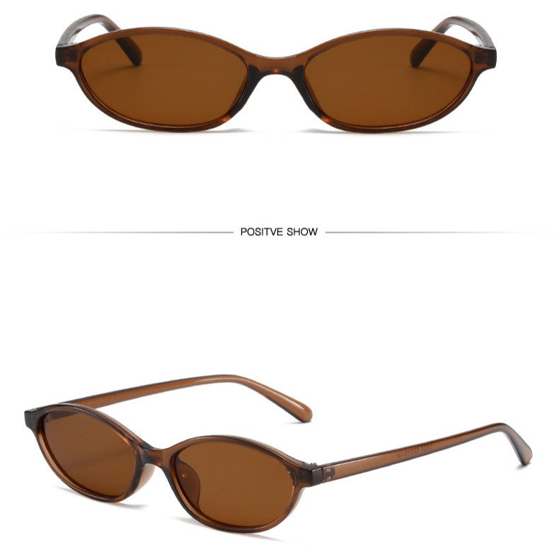 Narrow Oval Retro Sunglasses - Brown