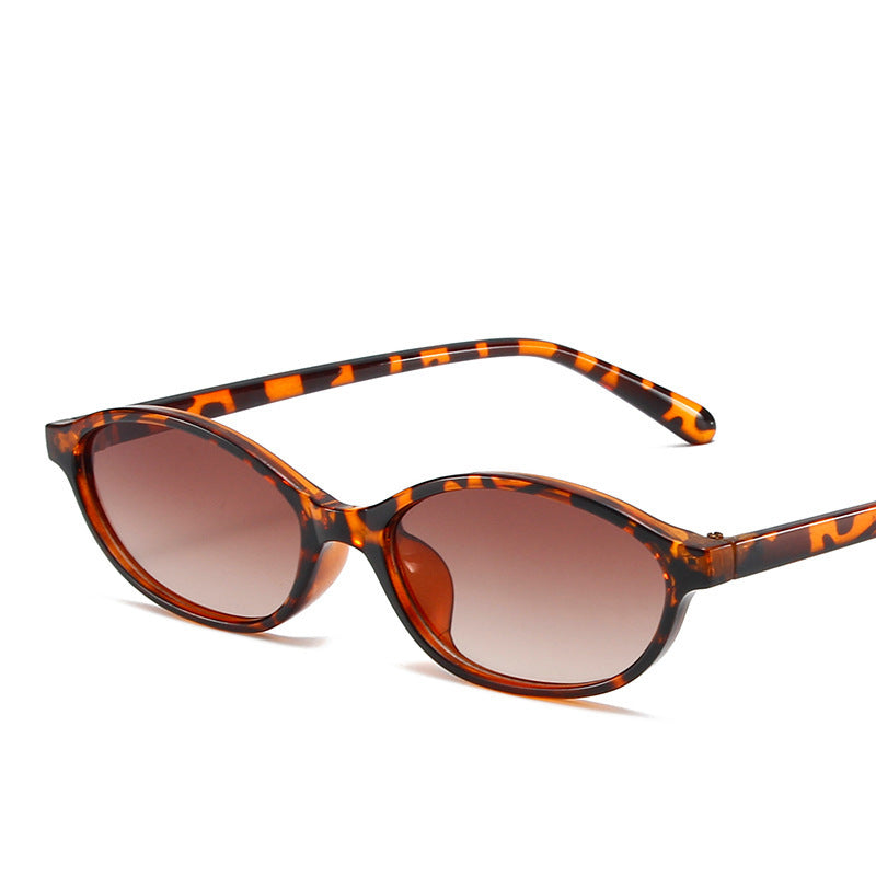 Narrow Oval Retro Sunglasses - Leopard