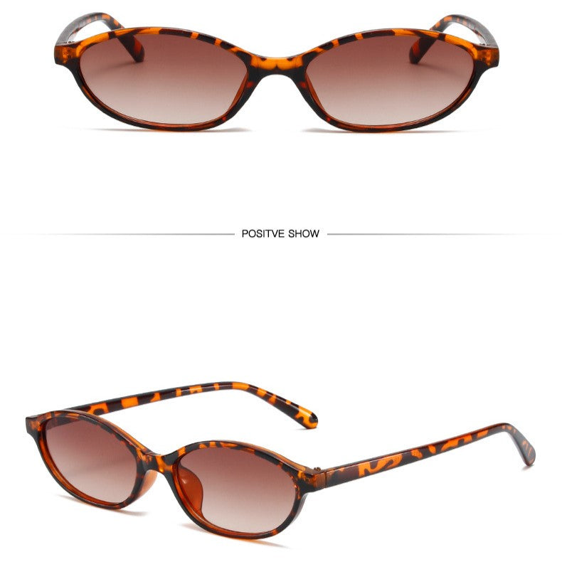Narrow Oval Retro Sunglasses - Leopard - 1