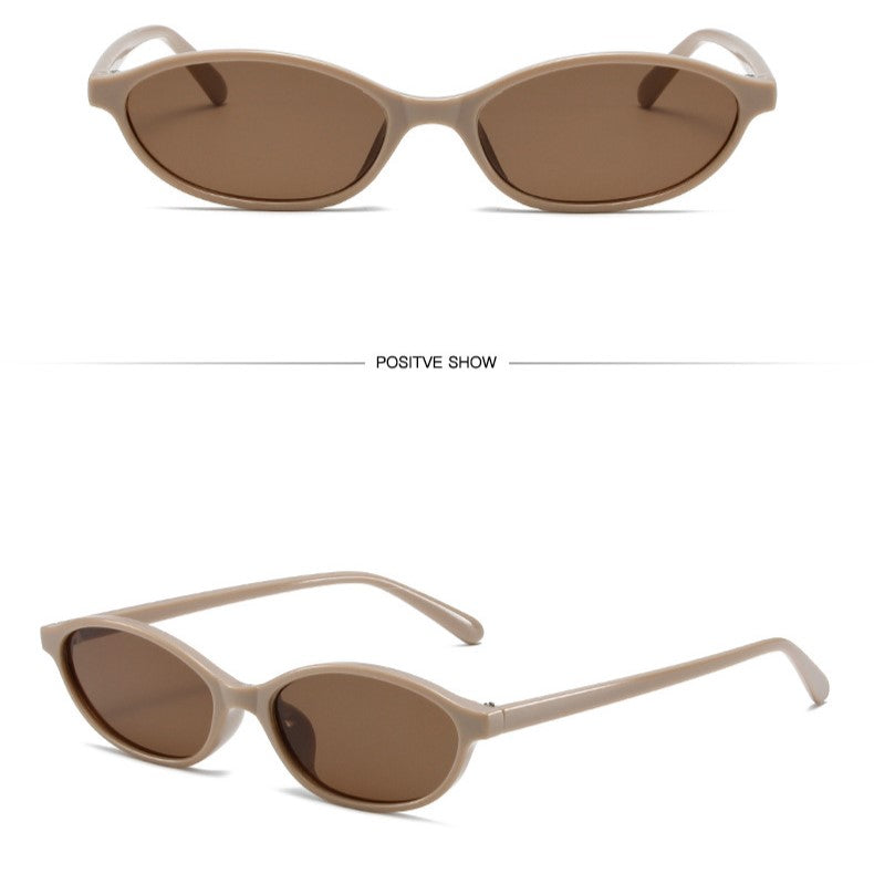 Narrow Oval Retro Sunglasses - Tea