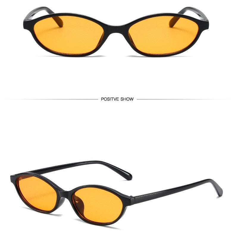 Narrow Oval Retro Sunglasses - Yellow