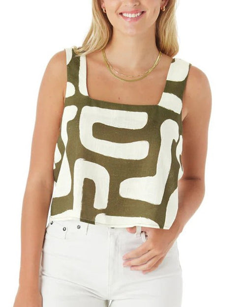 Abstract Print Square Neck Top and Shorts Set - Green - 1