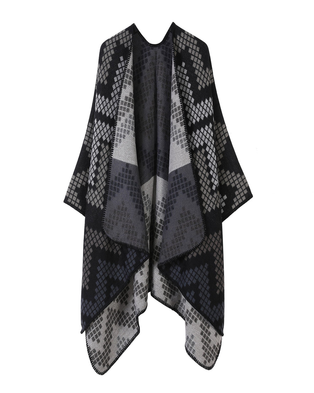 Chevron Knit Open Front Poncho Wrap - Gray
