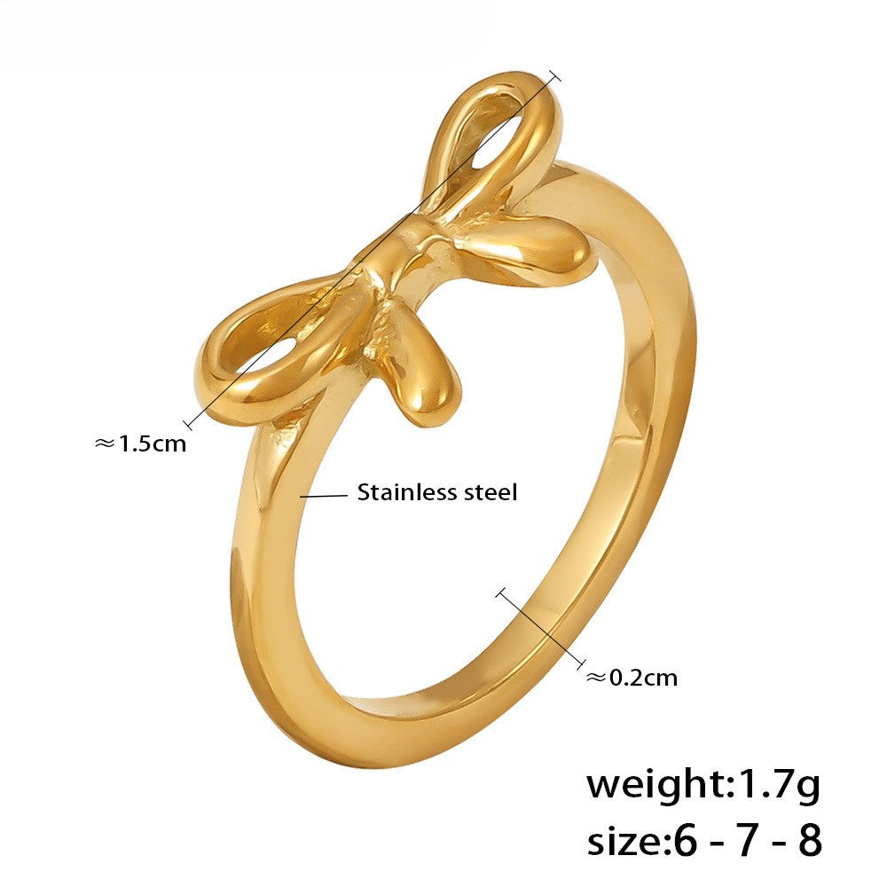 Sculpted Ribbon Bow Slim Band Ring - Gold-7