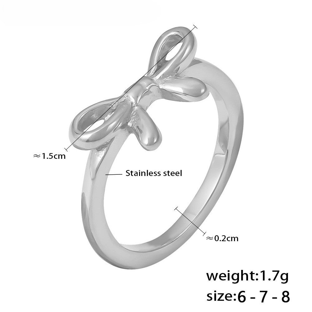 Sculpted Ribbon Bow Slim Band Ring - Silvery-7