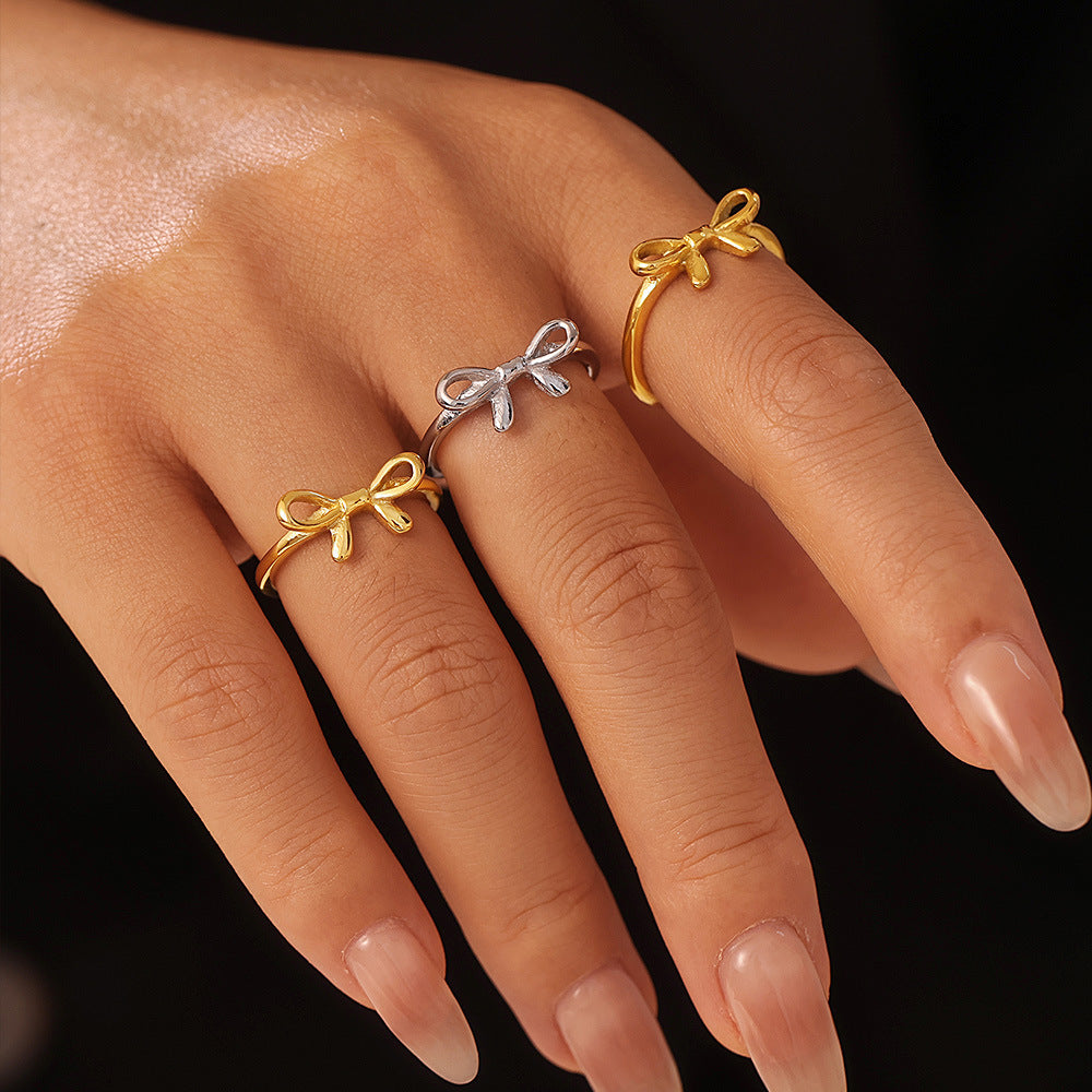 Sculpted Ribbon Bow Slim Band Ring - view 1