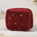 Mini Velvet Cosmetic Pouch With Foil Stars - WineRed