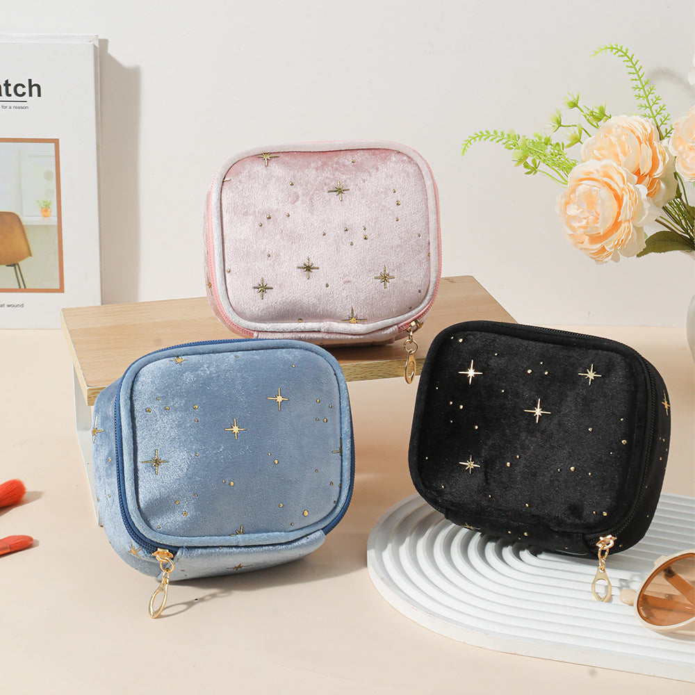 Mini Velvet Cosmetic Pouch With Foil Stars