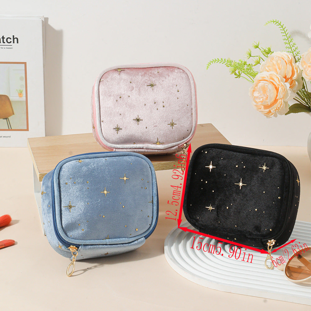 Mini Velvet Cosmetic Pouch With Foil Stars - view 2