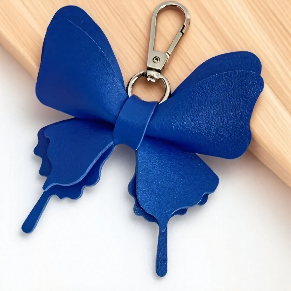 Layered Leather Butterfly Bag Charm - Blue
