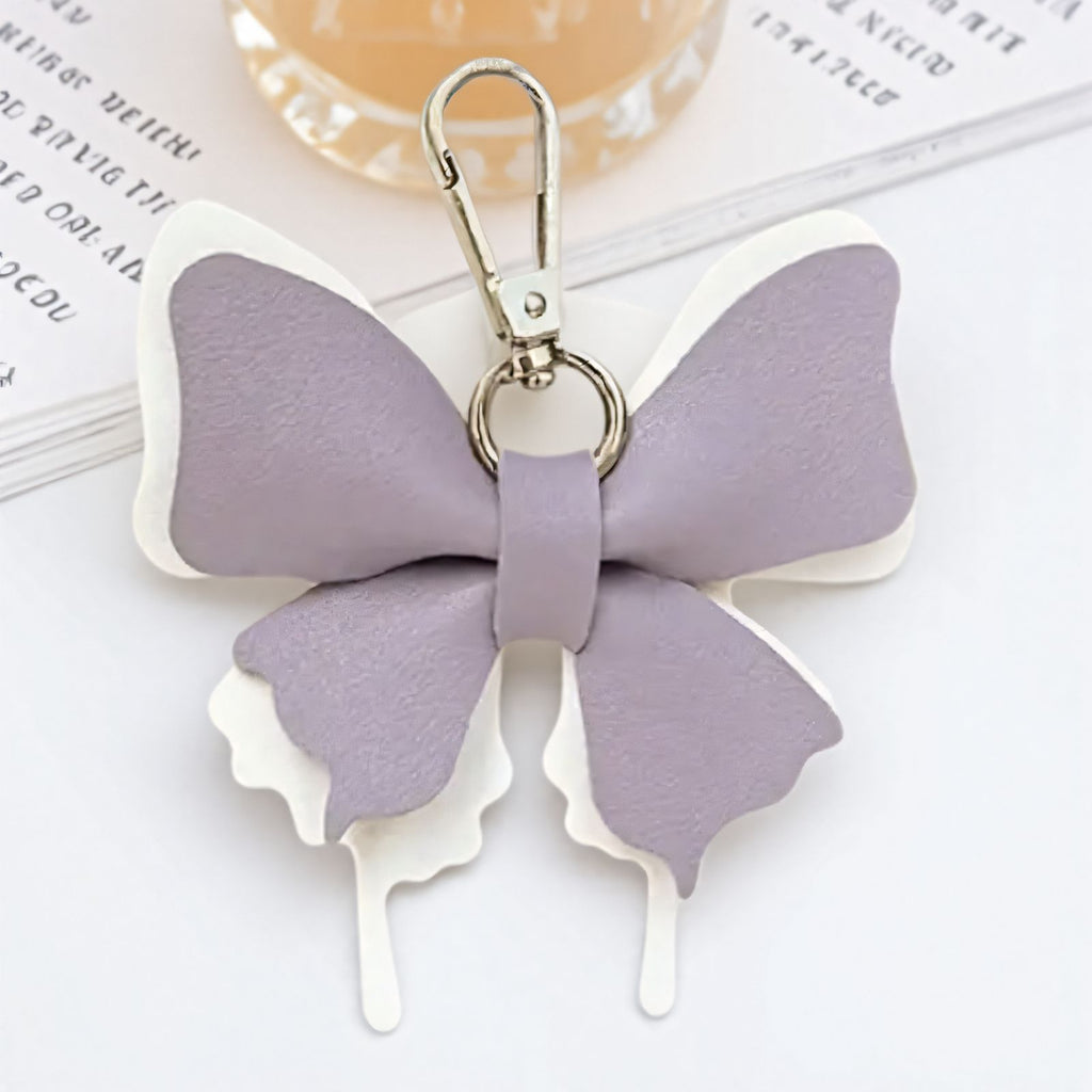 Layered Leather Butterfly Bag Charm - Purple_White