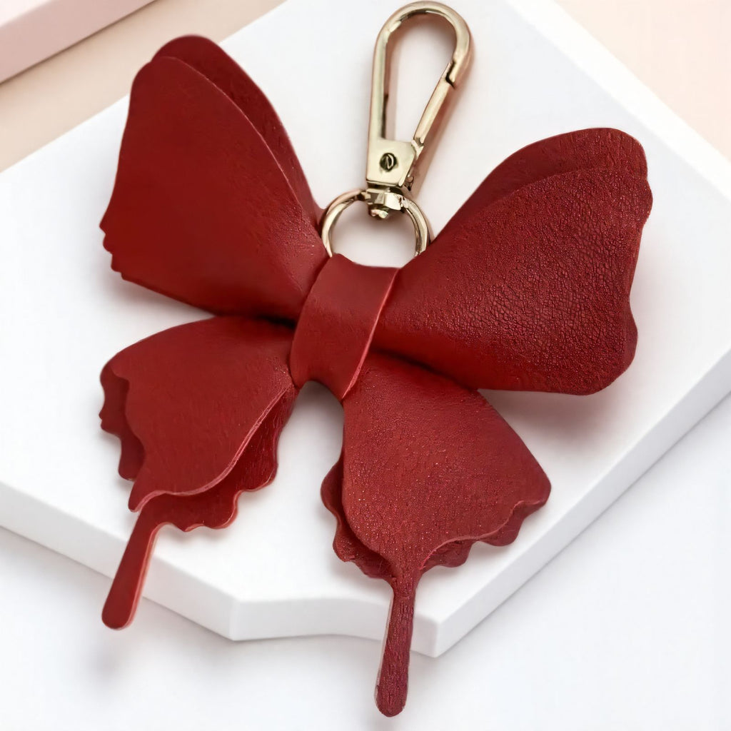 Layered Leather Butterfly Bag Charm - Red