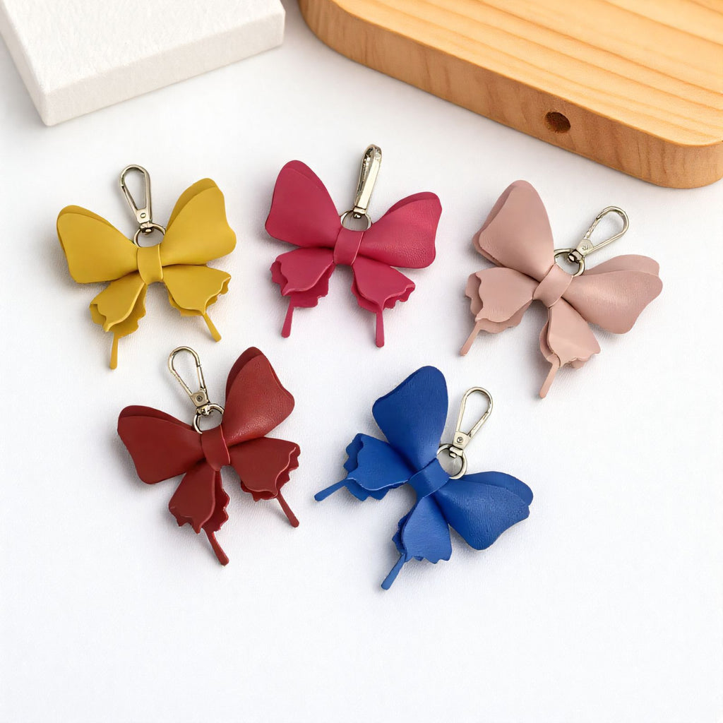 Layered Leather Butterfly Bag Charm - Rose