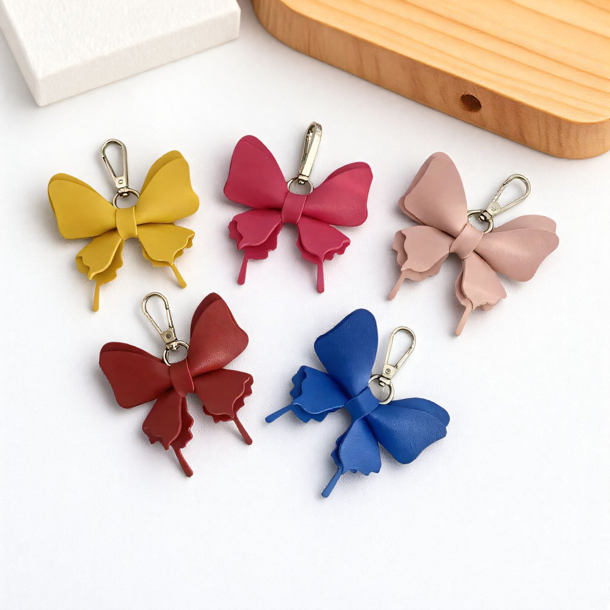 Layered Leather Butterfly Bag Charm - Rose