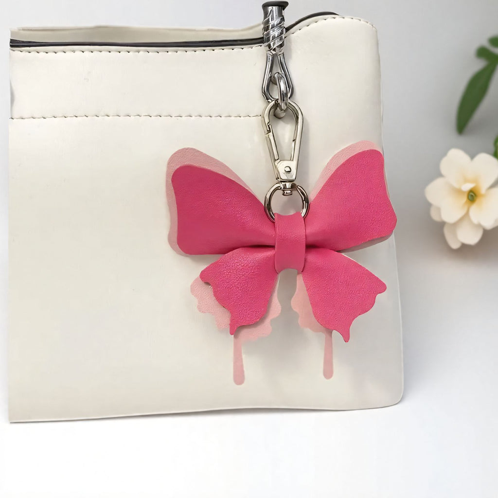 Layered Leather Butterfly Bag Charm - Rose_Pink