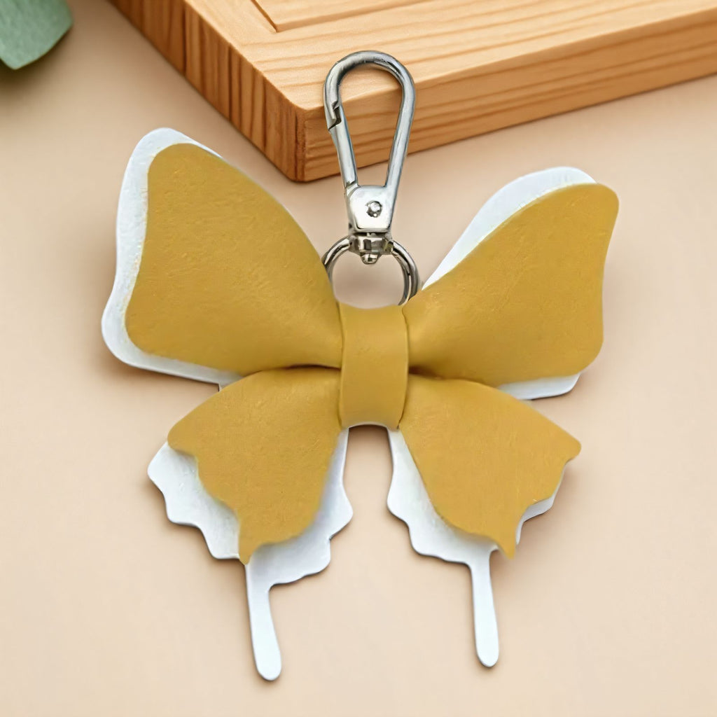 Layered Leather Butterfly Bag Charm - Yellow_White