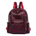 Multi-Pocket Faux Leather Zip Backpack - Burgundy