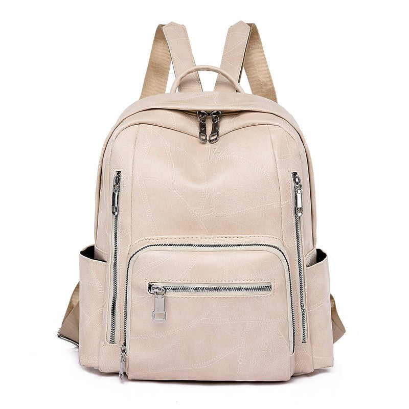 Multi-Pocket Faux Leather Zip Backpack