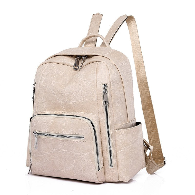 Multi-Pocket Faux Leather Zip Backpack