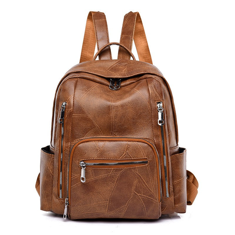 Multi-Pocket Faux Leather Zip Backpack