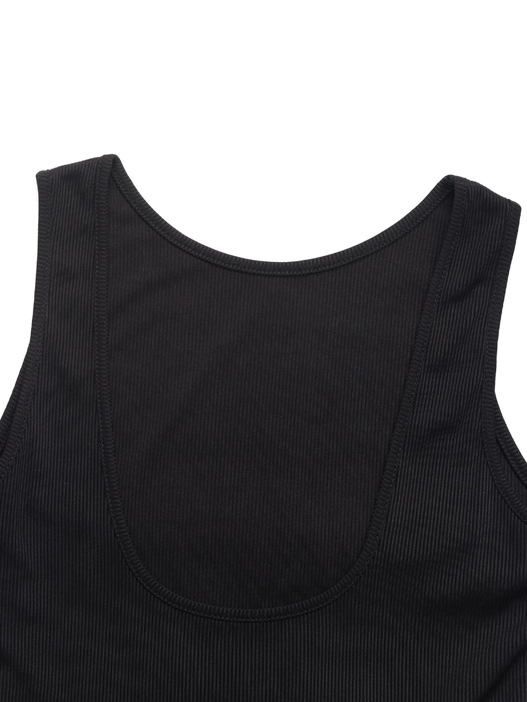 Scoop Back Ribbed Bubble Hem Mini Dress - Black - 5