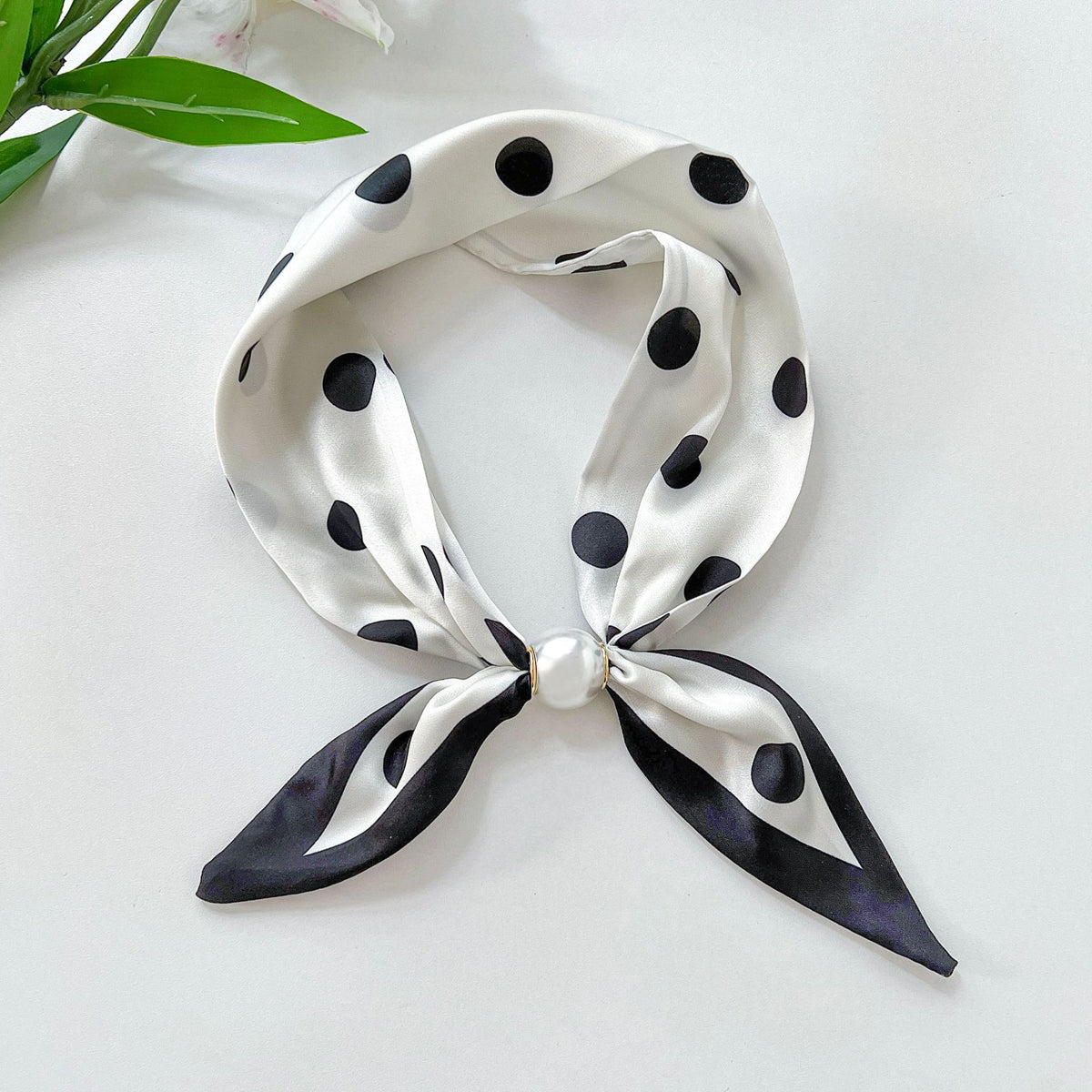 Printed Satin Neck Scarf with Magnetic Clasp - C1