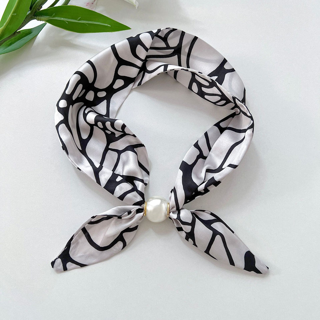 Printed Satin Neck Scarf with Magnetic Clasp - C14