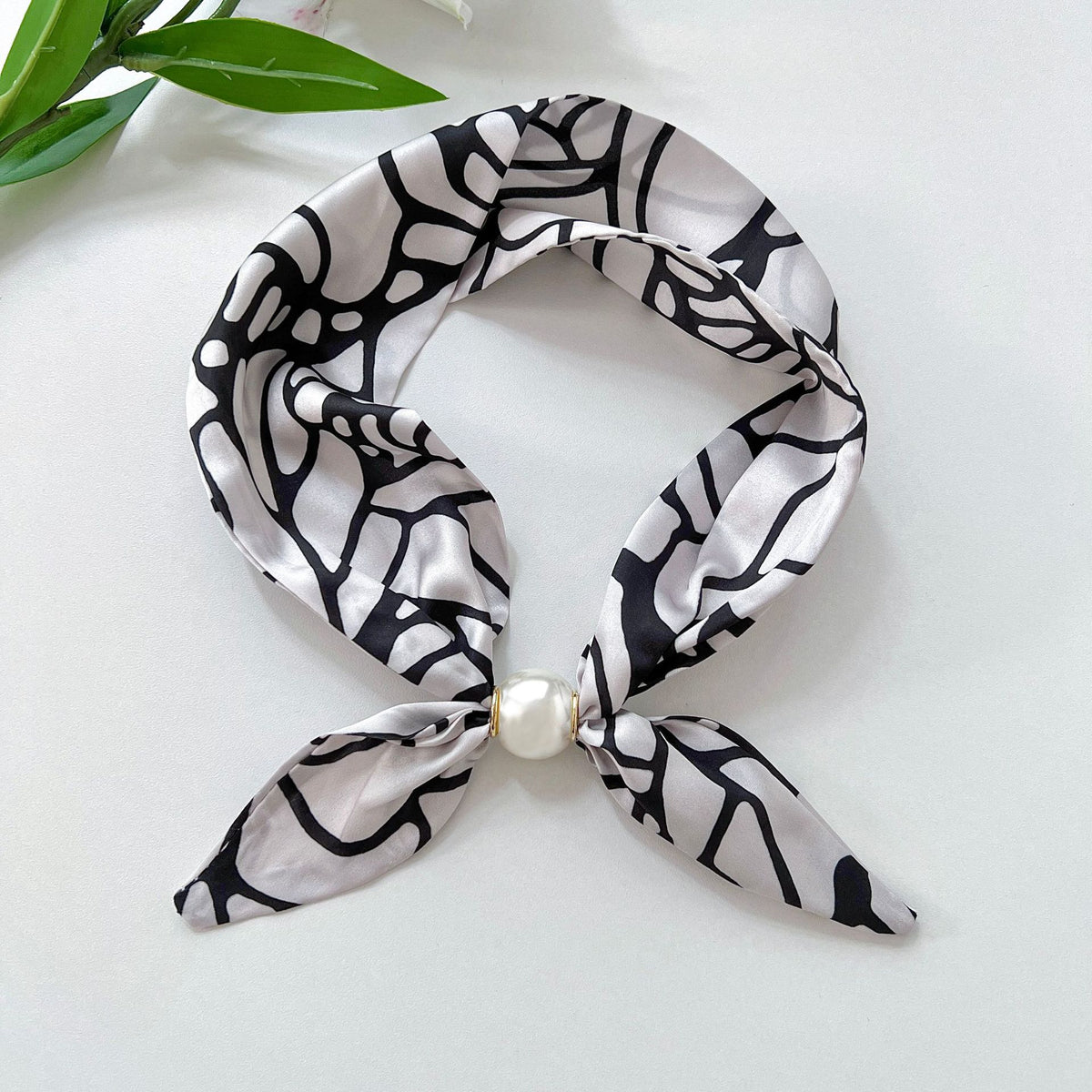 Printed Satin Neck Scarf with Magnetic Clasp - C14