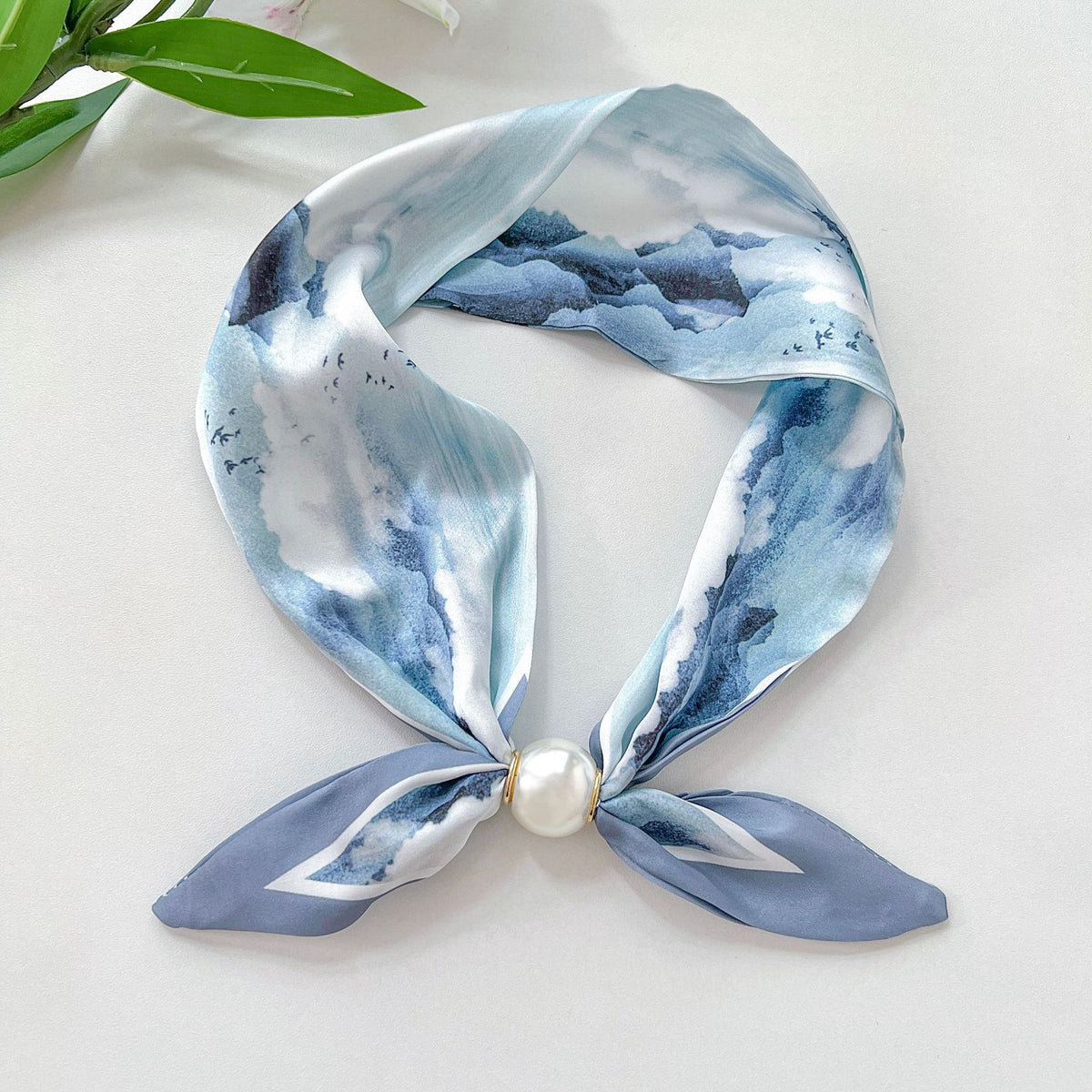 Printed Satin Neck Scarf with Magnetic Clasp - C15