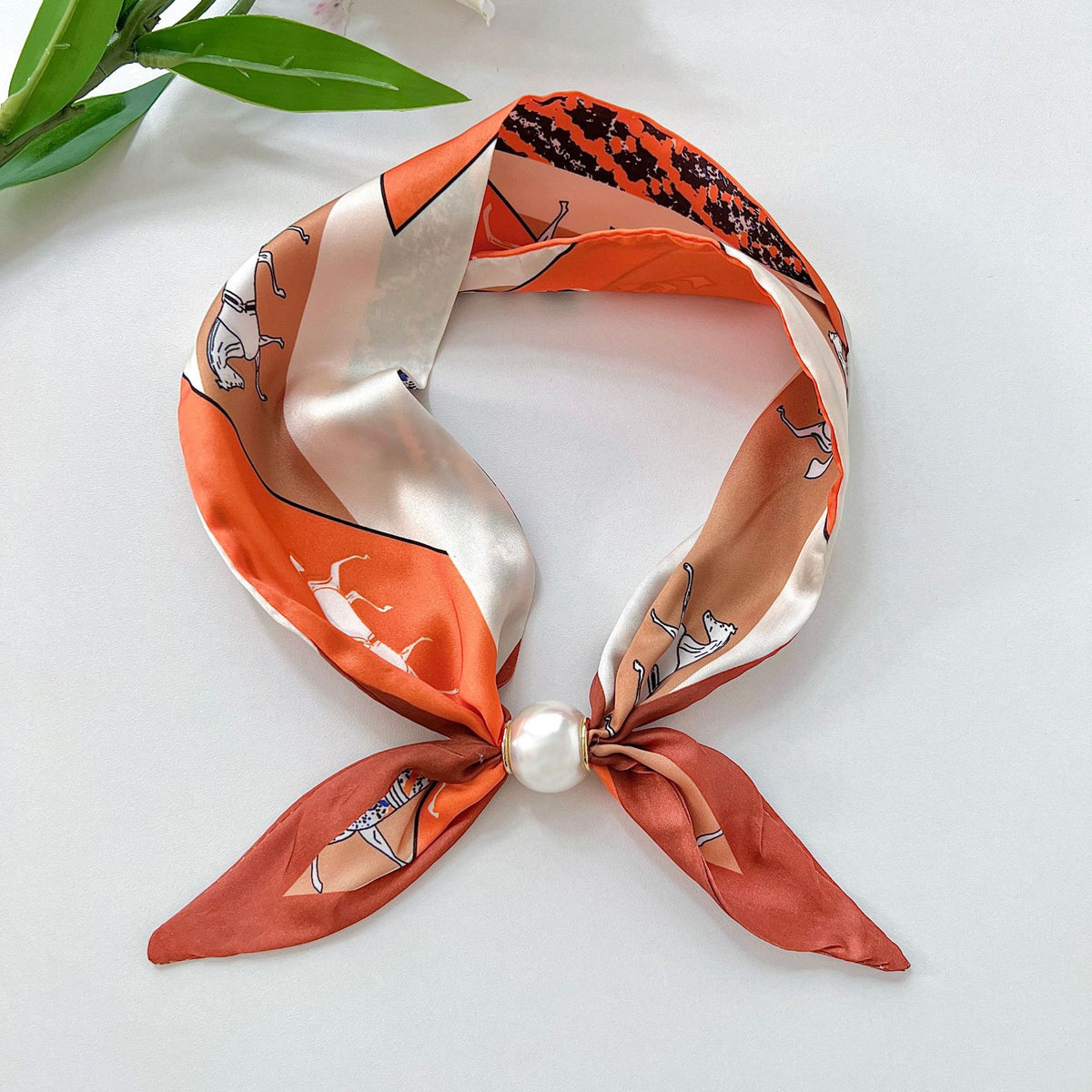 Printed Satin Neck Scarf with Magnetic Clasp - C2