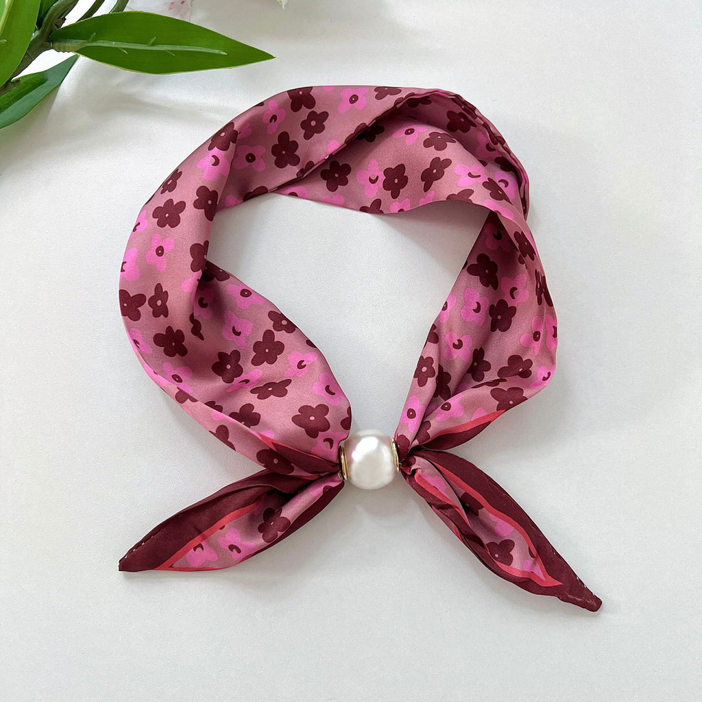 Printed Satin Neck Scarf with Magnetic Clasp - C3